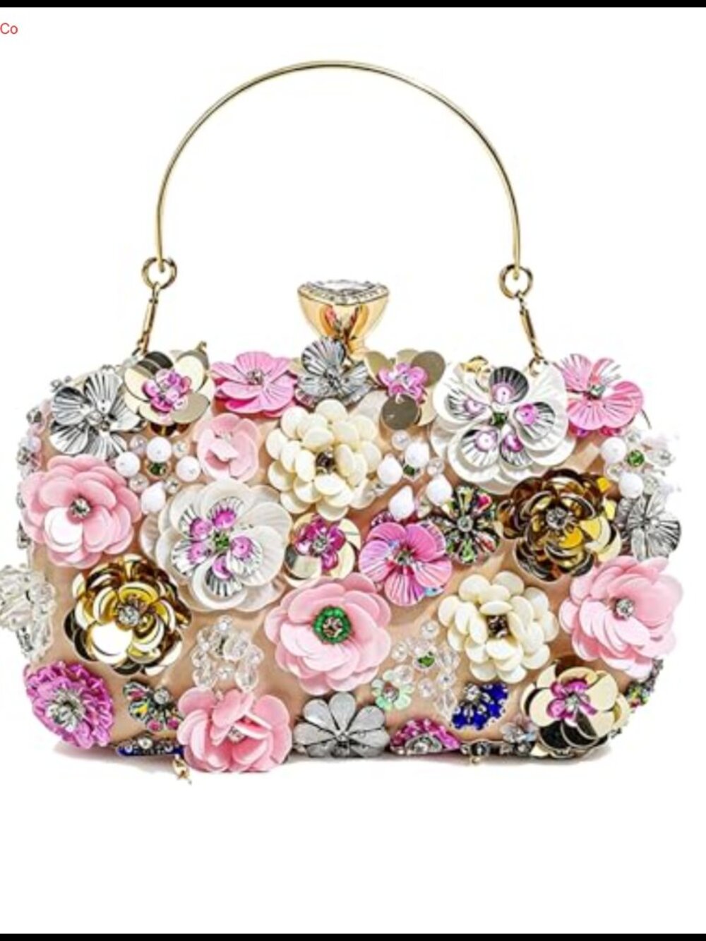 Beaded Floral Triangle Clutch Evening Bag Wedding Prom Retro